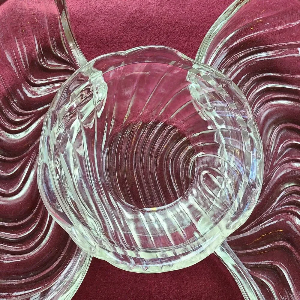 Vintage 1960s Kromex Holiday Giftware Crystal Dual Shell Dishes & Bowl Glass Set